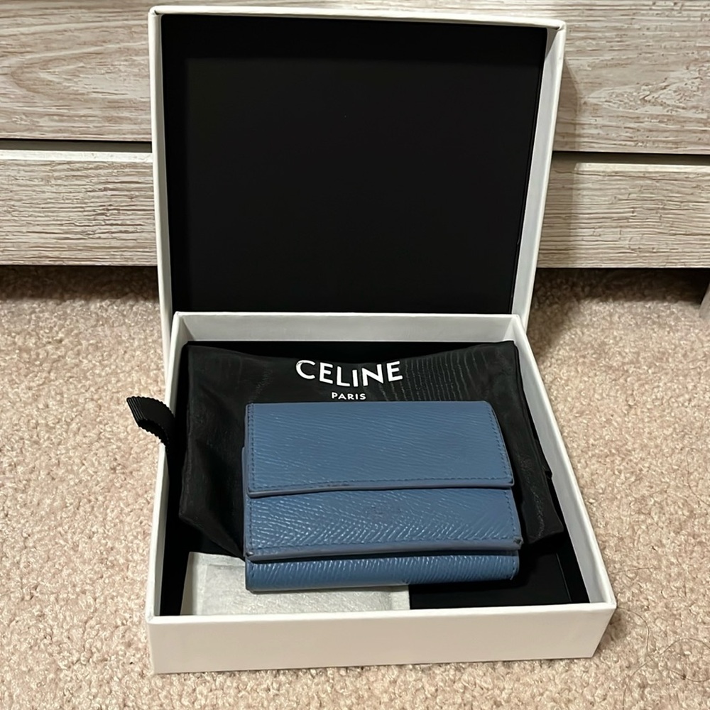 EUC Celine Blue Leather Trifold Compact Wallet